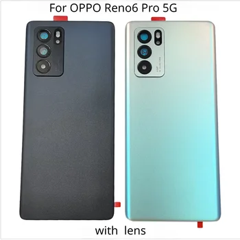 За OPPO Reno6 Pro 5G стъклен капак на батерията Reno 6 Pro задна врата заден корпус панел случай + лепило за обектив на камерата