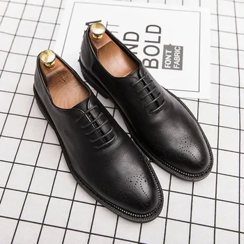 Висококачествена марка мъжки бизнес обувки Конференция Ежедневни обувки Мъжки обувки от естествена кожа Заострени обувки за банкетна рокля