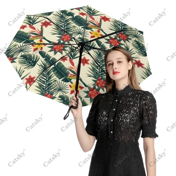 Цветен летен цветен чадър дъжд жени 3-сгъваем напълно автоматичен чадър слънцезащита на открито инструмент за пътуване Parapluie