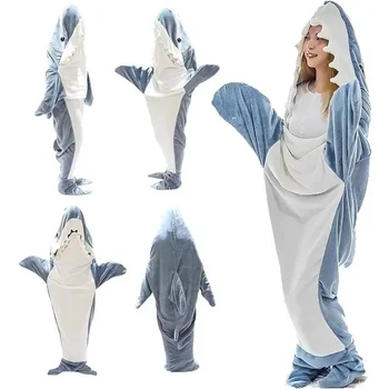 Creative Shark Blanket Gown Nap Woman Shark Pajamas Night-robe Megalodon Blanket for Adults Nightgown Comfy Bathrobe Homewear