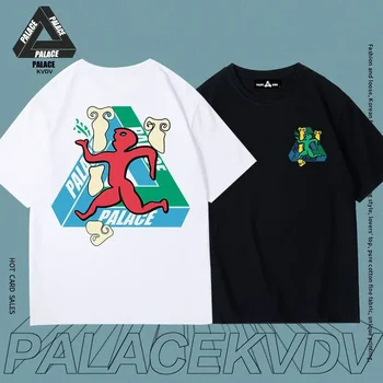 2023 нов луксозен дизайн триъгълник PALACE тениска с къс ръкав модерен марка мъже и жени хлабав случайни двойка тениска