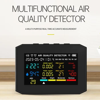 10 In 1 Тестер за качество на въздуха CO2 детектор Pm2.5 Формалдехид Tvoc Температура Влажност Co Будилник за външна вътрешна домашна употреба