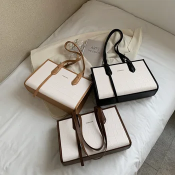 Луксозни жени Pu кожени чанти висококачествени дами голям капацитет рамо голяма пазарска чанта дизайнер женски пътуване пратеник чанти нови