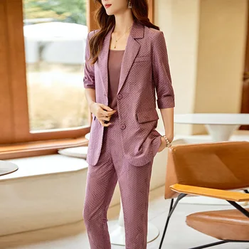 Костюм със среден ръкав палто Дамско тънко лято 2023 Нов моден дизайн бизнес износване обратно цепка костюм
