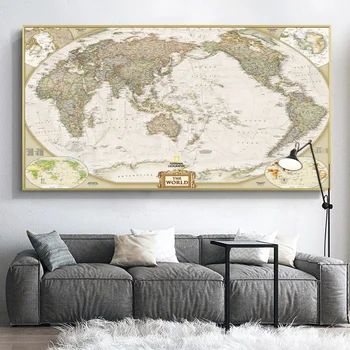 Модулни стенописи на картата на света, живопис върху платно, плакати и щампи, винтидж картина за декорация на хола