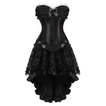 черен корсети и бюстие рокля пола комплект плюс размер дантела бельо готически бурлеска рокли парти плюс размер мода секси