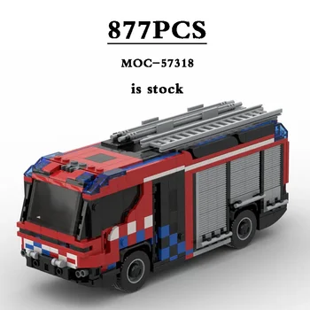 Хибриден двигател за пожарна кола MOC-57318 Пожарна кола Градски пожарен строителен блок Модел 877PCS DIY подарък за рожден ден Детски коледен подарък