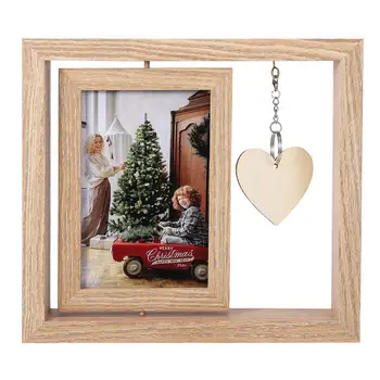 Висулка с форма на сърце Фото рамка Двустранна въртяща се дървена рамка за картини Подарък за татко Съпруг Мъже гравирано сърце за любовник