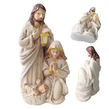 Рождество Христово сцена фигури набор Исус статуя раждане яслите бебе католически декор Начало Коледна украса Настолна мини Рождество сцена