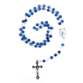 католически стъклени мъниста броеница огърлица за жени играч висулка дълги вериги чокъри мода религиозни бижута подарък