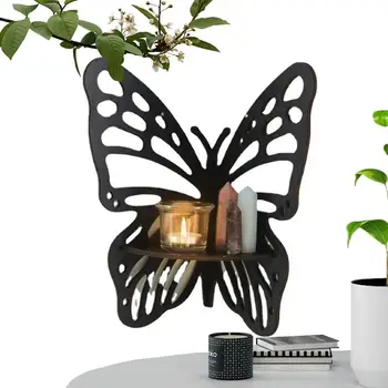 Butterfly ъгъл рафт стена ъгъл рафт с пеперуда рамка дървена стойка ъглова декорация Boho висящи стена бижута притежателя