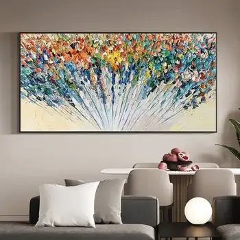 Abstract Blossom Живопис с маслени бои Ръчно изработени върху платно Големи текстурирани цъфтящи цветни цветя творчество букет Начало декор стена изкуство