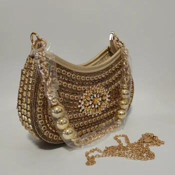 Златни висококачествени дамски вечерни чанти диаманти малък ден съединител луксозен нов верига рамо чанти за парти притежателя чанта