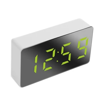Mini Desk будилник цифров огледало LED температура USB нощно шкафче пътуване часовници за спалня живот дома декор, зелен