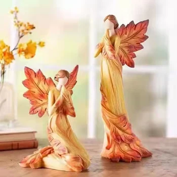 Есенен кленов лист Ангел крило Ангелски фигурки Настолни орнаменти Творческа скулптура от смола за декорация на дома в градината