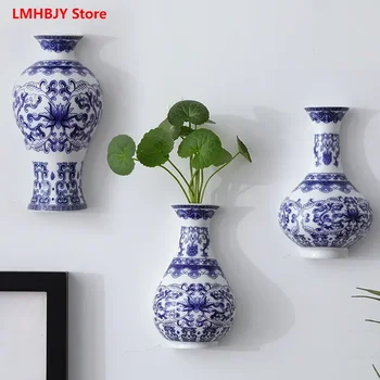 LMHBJY керамична ваза античен синьо-бял порцелан цвете аранжировка Fuguizhu Всекидневна Home Аксесоари Стенни висящи