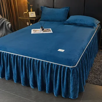 Плътен цвят легло пола кадифе легло покритие за зимата кожата приятелски матрак протектори roupa de cama Home Bedcover (Без калъфка за възглавница)