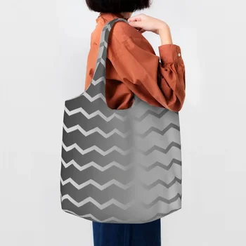 Pattern Colorful Zigzag пазарска пазарска чанта за рециклиране Бохемски модерен геометричен платно хранителни рамо купувач чанти подарък