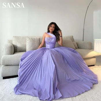 Sansa Elegant Lavender Puffy فساتين السهرة Glaring Silk Chiffon Vestidos de Noche Sexy One Shoulder Pleats Prom Dress