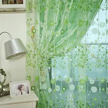 Flower тюл завеси спалня детска стая декорация флорални Voile отвесни завеси пасторална завеса панел отвесни прът през завеса