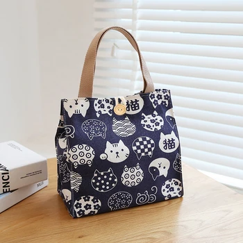 Canvas чанти чанта за жени купувач голяма пазарска чанта моден дизайнер чанта японски стил карикатура сладък котки малък екологичен пазарска чанта