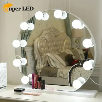 Кръгли осветени стоящи LED козметични огледала 4-6-12 Димируеми крушки Vanity метална рамка грим огледало с интелигентен да
