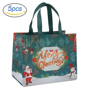 5Pcs Коледни подаръчни торбички Нетъкан Дядо Коледа дръжка чанта Преносим подарък опаковка чанта за Коледа доставки Нова година 2024