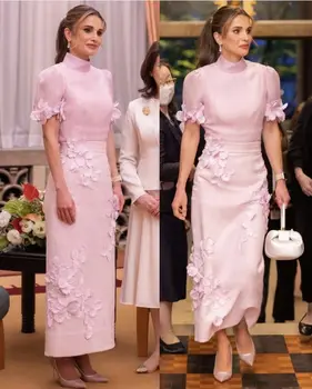 Пастелно розово Майка на булката Рокля 3D флорални апликации Високо деколте Модерна мода Събитие Специални тържества Запомнящи се сватби