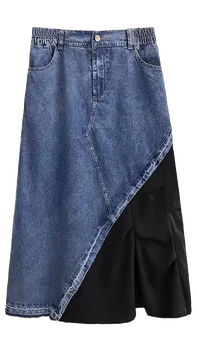 VANOVICH Design A-line дънкова пола женска 2023 есен нов темперамент мода случайни шевове хлабав тънък неправилна дълга пола