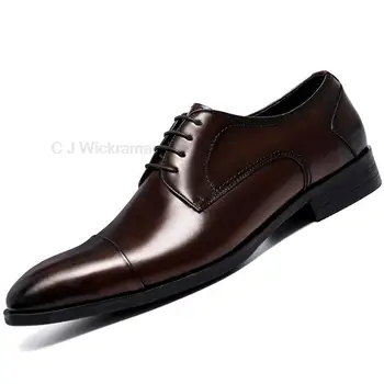 Черно Кафяво дерби Официален офис Мъжки обувки Младоженец Най-добър мъж Мода за обувки Рокля от естествена кожа Бизнес дизайнерски обувки Мъже