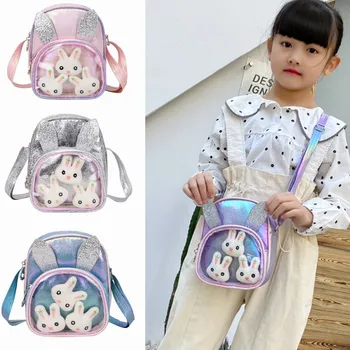 Cartoon Cross-body детска чанта сладък заек пайети едно рамо момиче бебе малка раница детска градина училище чанта