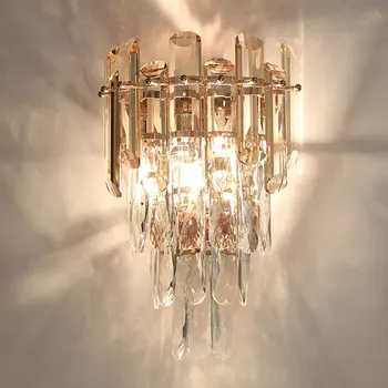 Луксозна кристална LED лампа за стена AC110V 220V шампанско злато спалня нощна лампа творчески хол проучване коридор осветление