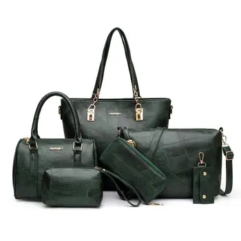 изкуствена кожа дамска чанта 2023 Нов голям капацитет рамо Crossbody чанта шевове шест части комплект майка и дете чанта