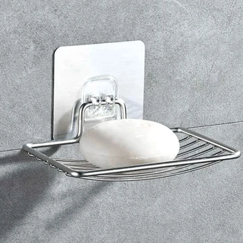 1PC-неръждаема стомана сапун багажник без перфоратор без нокти баня един слой дренаж стена висящи издънка сапун кутия светлина луксозен рафт