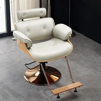 Lie плоска коса стол бръснарница коса ергономичен луксозен салон разкрасяване специална ротация въртящ орех кожа стол мебели HY