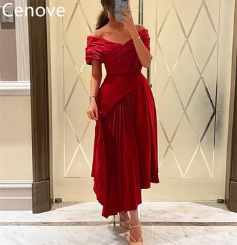Cenove червено V деколте абитуриентска рокля къси ръкави с дължина до глезена вечер елегантна парти рокля за жени2023