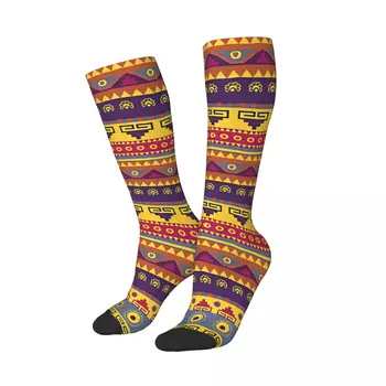 Африкански етнически абстрактен модел Жълт Мороканско изкуство Унисекс зимни чорапи Туризъм Щастливи чорапи Уличен стил Луд чорап