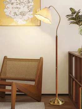  подова лампа френски ретро крем хол спалня нощно легло вертикална настолна лампа японски стил нагънат атмосфера светлина