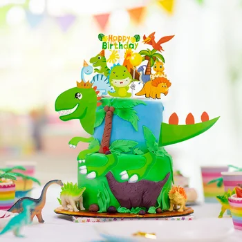 Динозавър Тема торта Topper джунгла Safari Дино парти торта декорация деца момче рожден ден декорации бебе душ консумативи