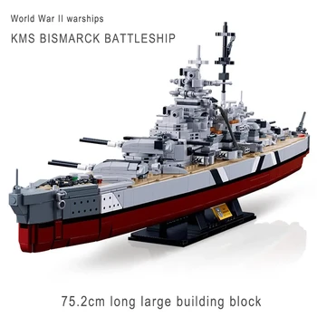 WW2 Германия ВМС военни кораби строителни блокове KMS Бисмарк боен кораб модел комплект оръжие лодка тухли деца военни Втората световна война играчки