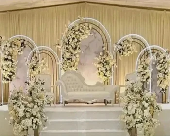 5бр Лъскава арка Позлатен рафт Ковано желязо екран арки рамка сватба фон декор подпори Геометрия Изкуствено цвете