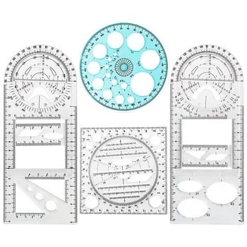 8 бр. Многофункционални геометрични инструменти за рисуване на линийка Комплект пластмасови линийки Математика Измерване на кръга Рисуване на линийки