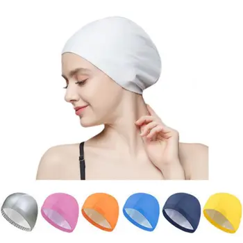 Един размер подходящ за всички възрастни / деца Висока еластична плътен цвят плувен басейн шапка PU плат плувни шапки защита ушите