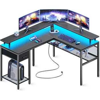 Corner Desk Home Office Desk Carbon Fiber BlackFreight Free Gaming Computer Table Furniture