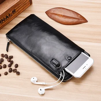 Нов мъжки дълъг портфейл Корейска версия на младежкия цип мъжки мобилен телефон чанта ултра-тънък портфейл