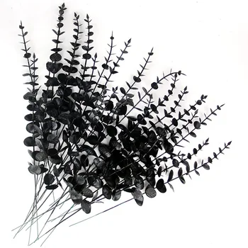 5pcs Изкуствен черен евкалипт клон стволови Хелоуин изкуствени растения за есента декорация на дома сватба цвете аранжировка