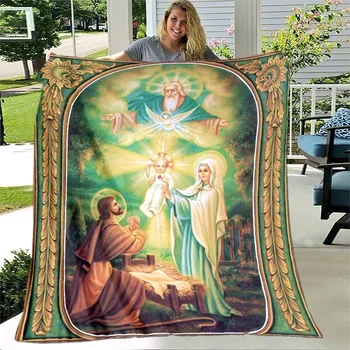 Исус Дева Мария Soft Throw одеяло легла фланела хол / спалня топло одеяло Дева Мария одеяло кръст одеяло у дома