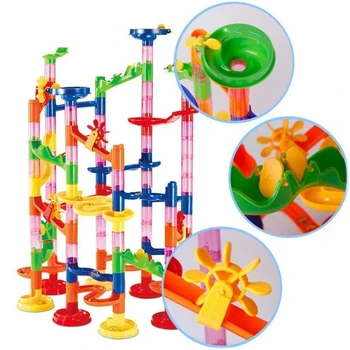 DIY Строителство Мраморно бягане Състезателна писта Строителни блокове Детски 3D лабиринт топка ролка играчки дете Коледен подарък Изграждане на верига