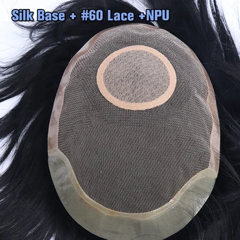 Silk Base Hair Toupee Lace Center With PU Around Human Hair System Natural Straight Men's Replacement System Male Hair Loss Unit