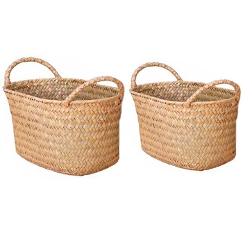 2 бр плетене кошница за съхранение за кухня ръчно изработени плодове ястие ратан пикник храна хляб хляб Sundries Neatening контейнер C